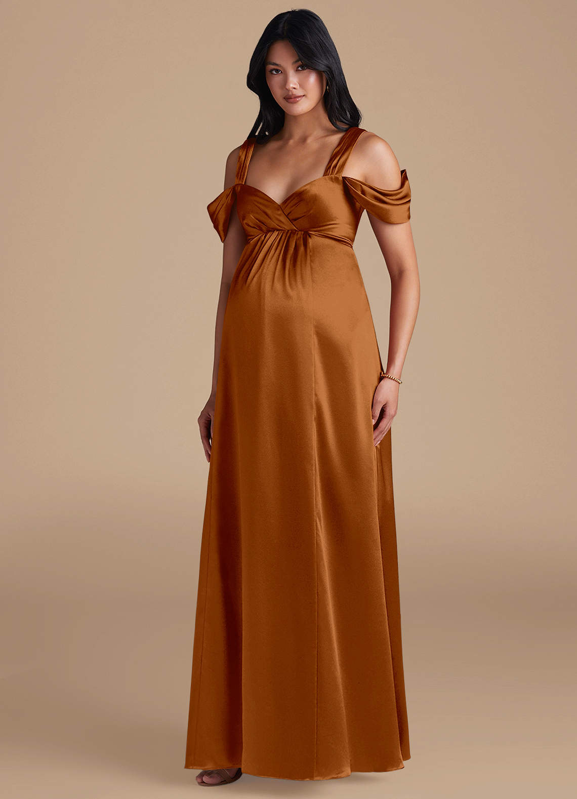 Azazie Rhea Abiti da damigella d'onore premaman Abito A-Line Plissettato Raso Metallizzato Floor-Length image1