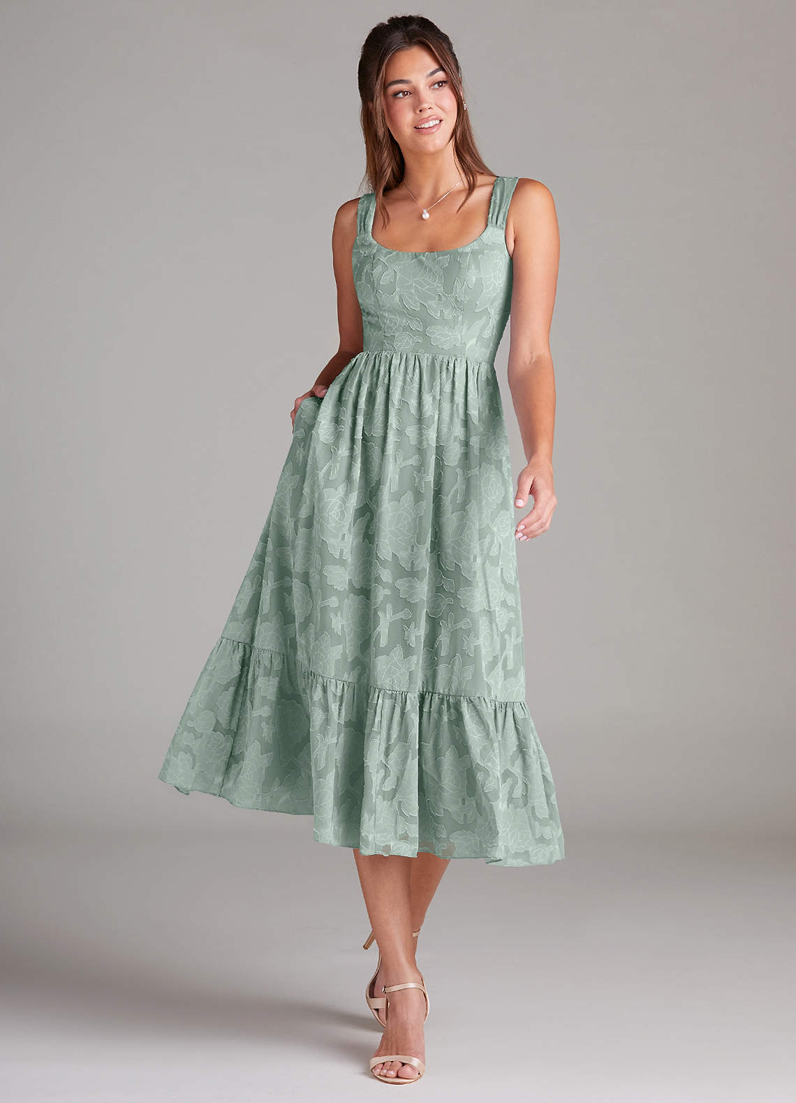 alissa midi dress green Azazie Military ball