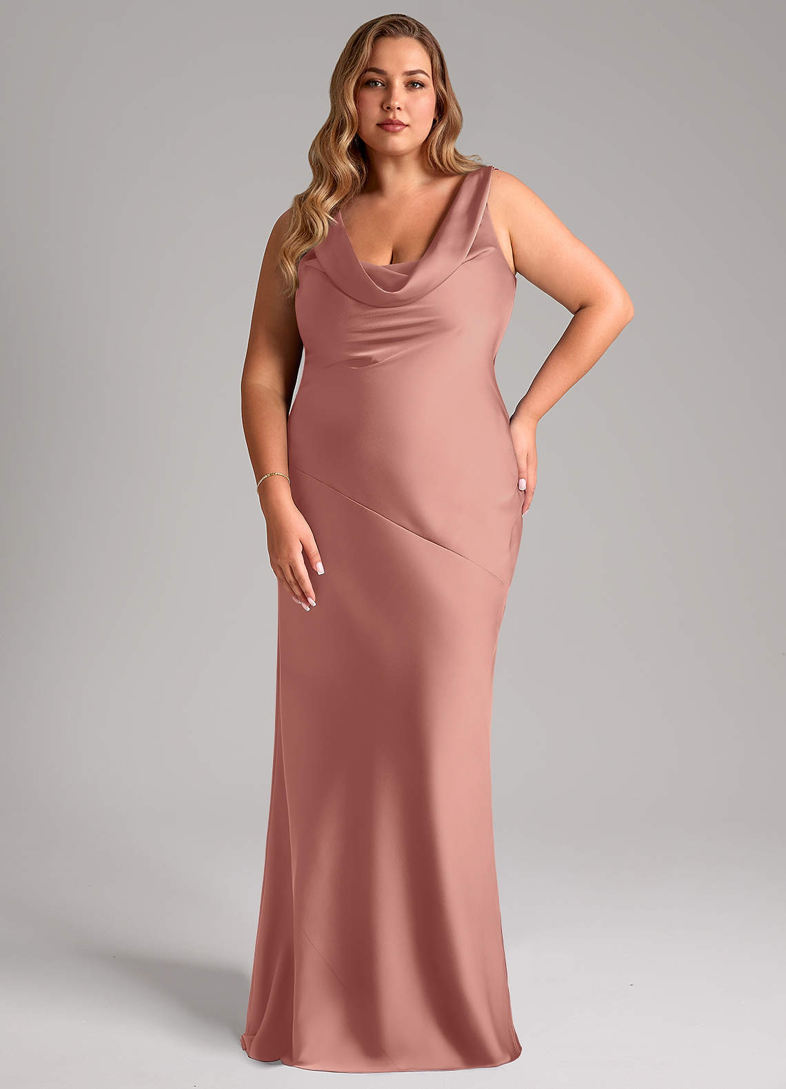 Azazie Rylina Bridesmaid Dresses Rosette Mermaid Stretch Satin Dress image1