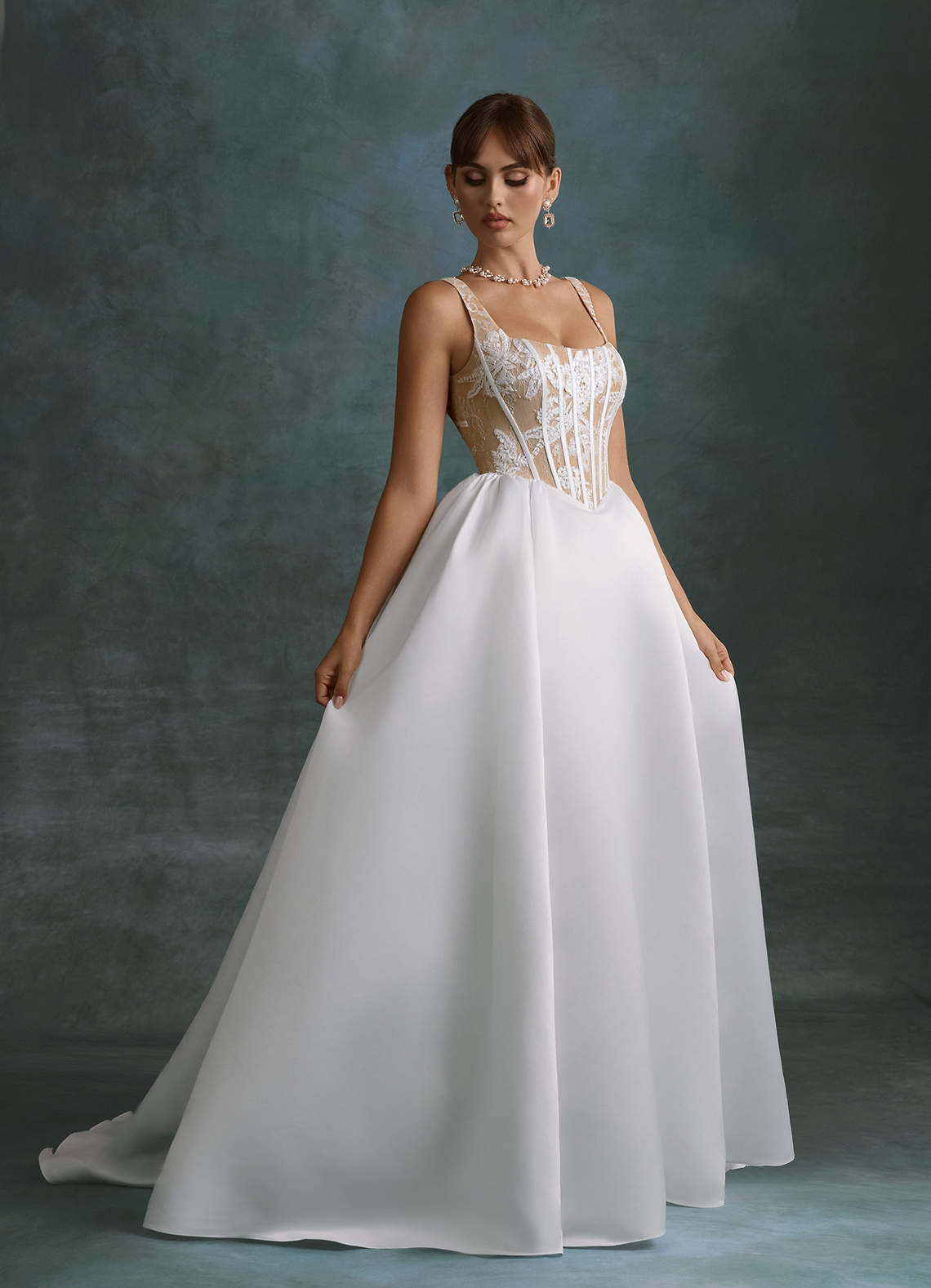 Azazie Belle Wedding Dresses Diamond White Nude Ball-Gown Satin Dress image2