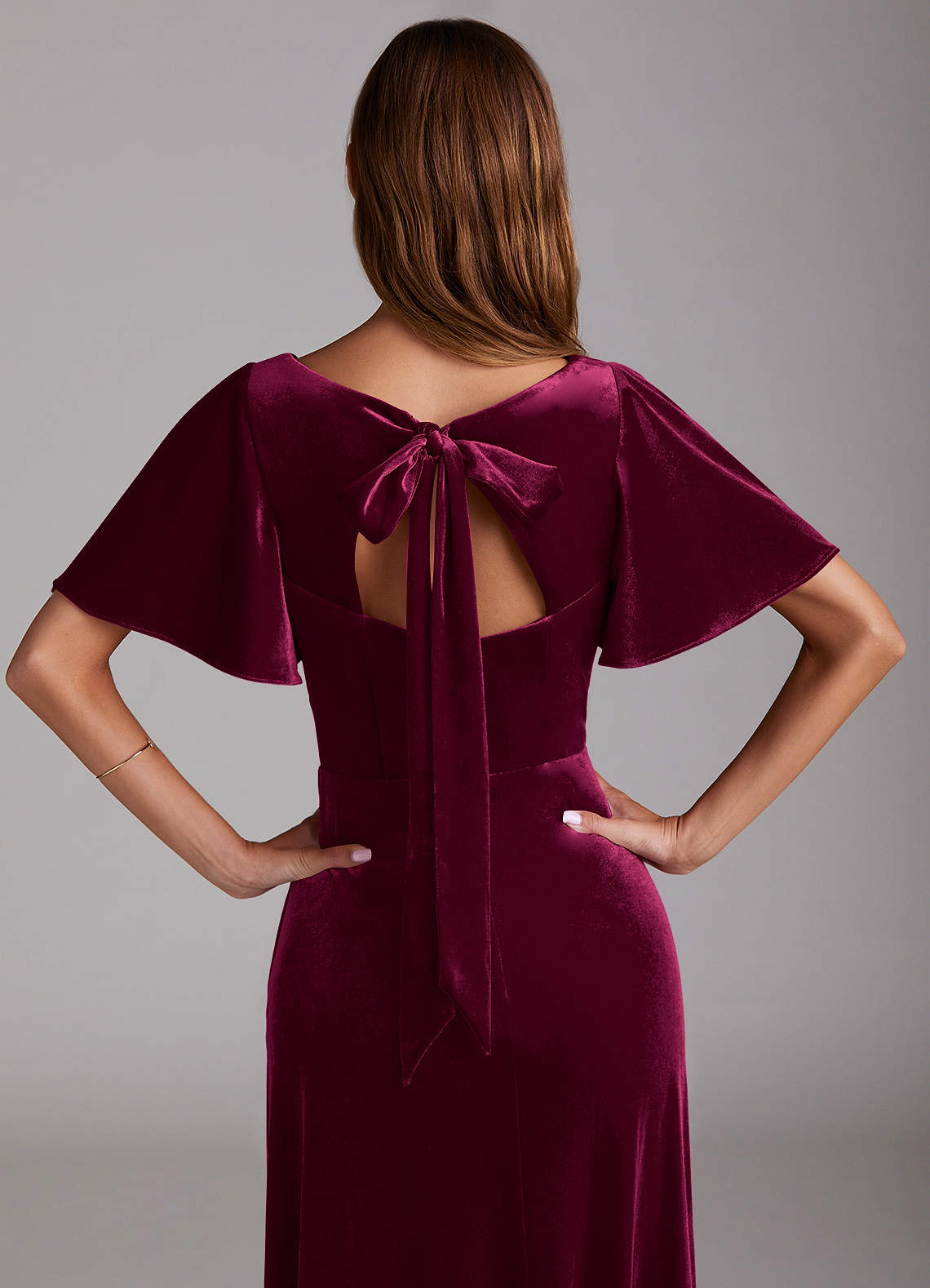Azazie Kimber Bridesmaid Dresses Cabernet A-Line with Pockets Velvet Dress image1