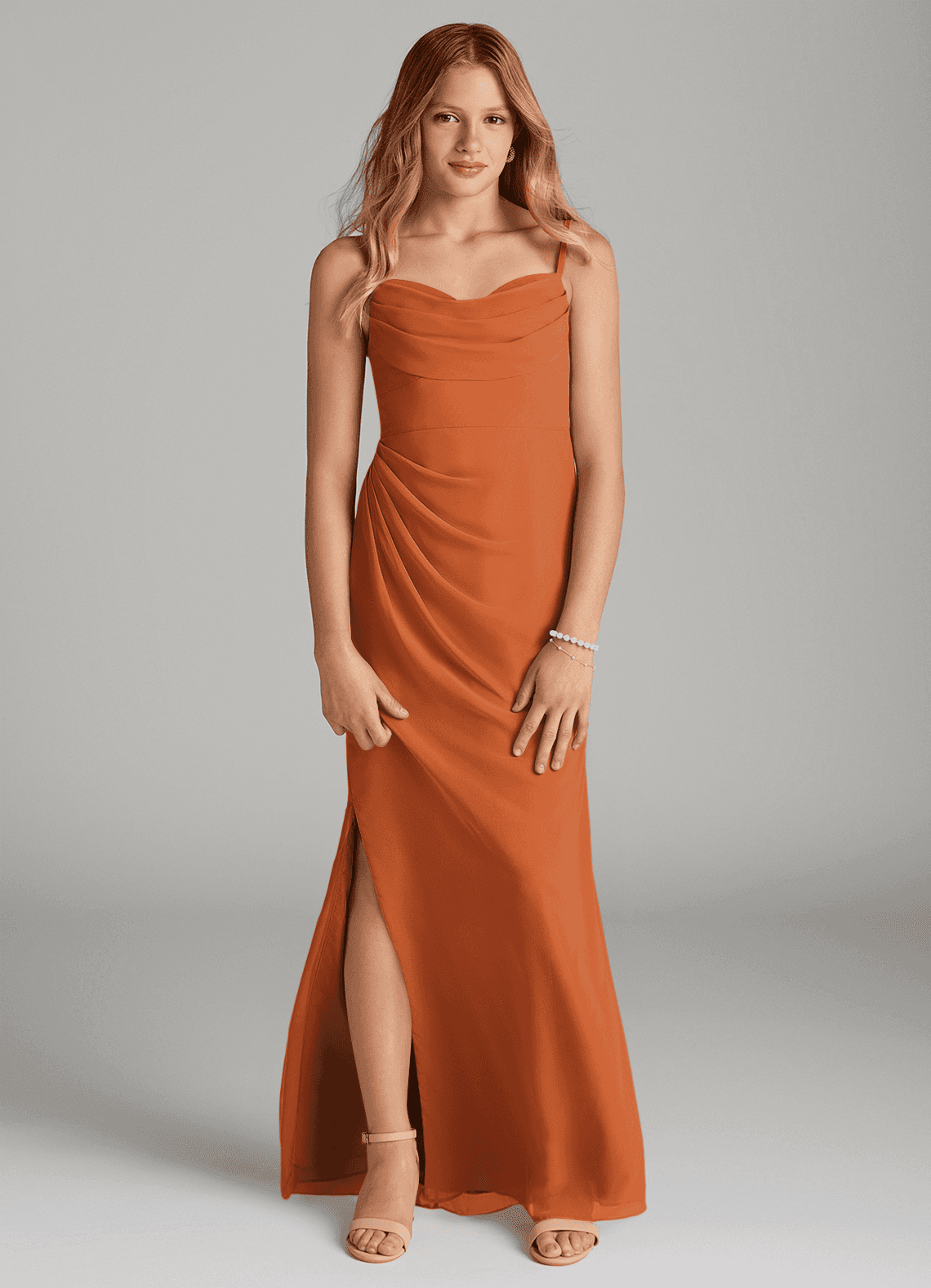 Azazie Mai Junior Cinnamon Sheath Pleated Chiffon Dress image1