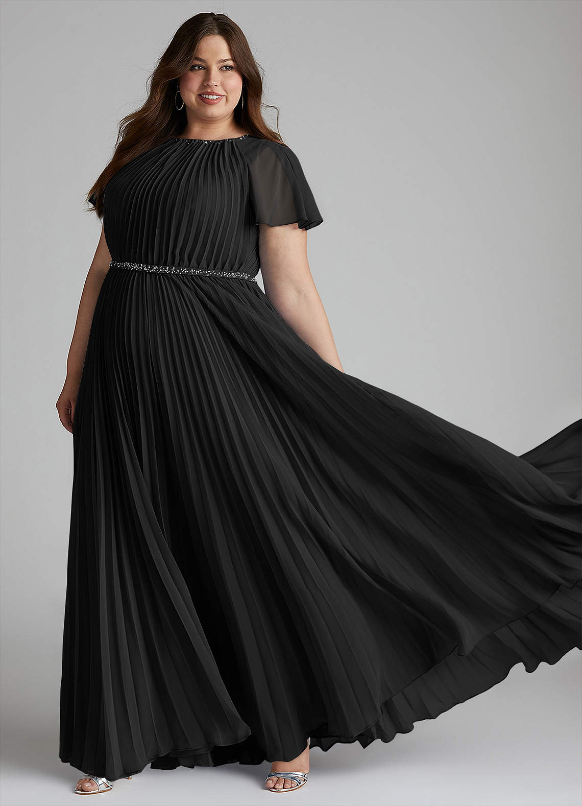 Azazie Kara Modest Bridesmaid Dresses A-Line Pleated Chiffon Floor-Length Dress image1