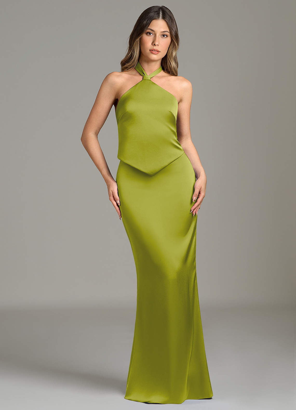 Azazie Francesca Lemongrass Stretch Satin Bridesmaid Dresses | Azazie UK