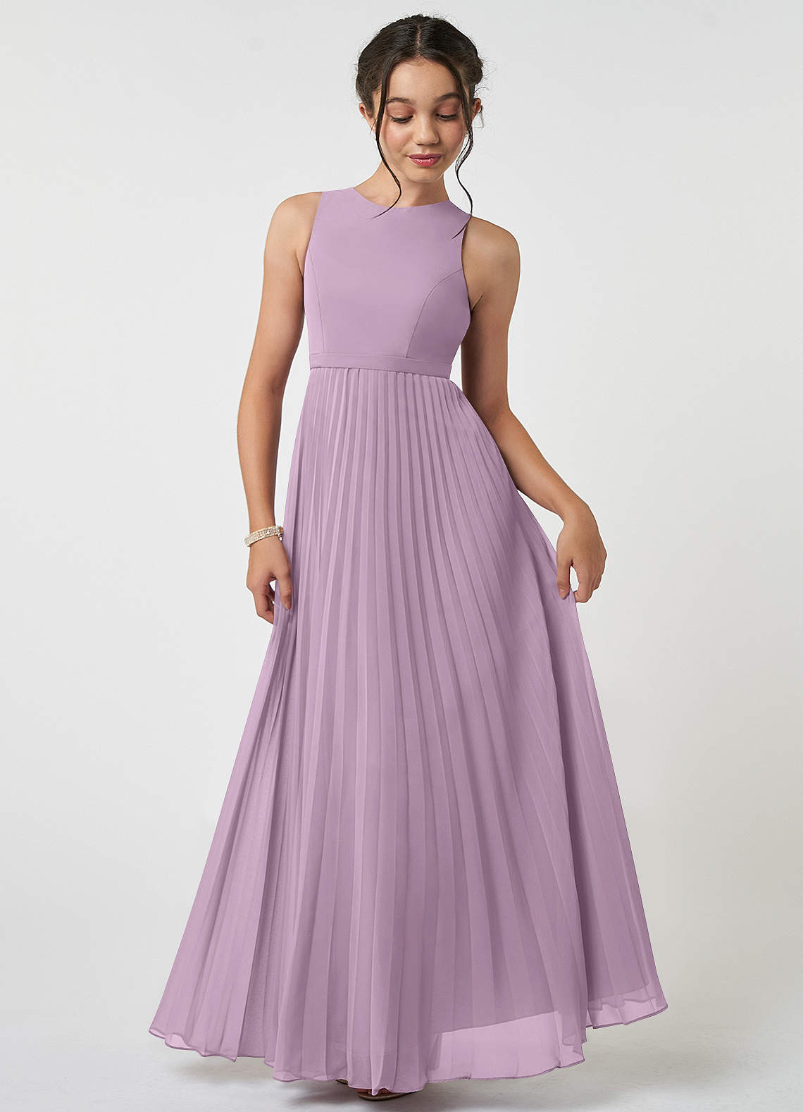 Azazie Lindie Junior Wisteria A-Line Pleated Chiffon Dress image1