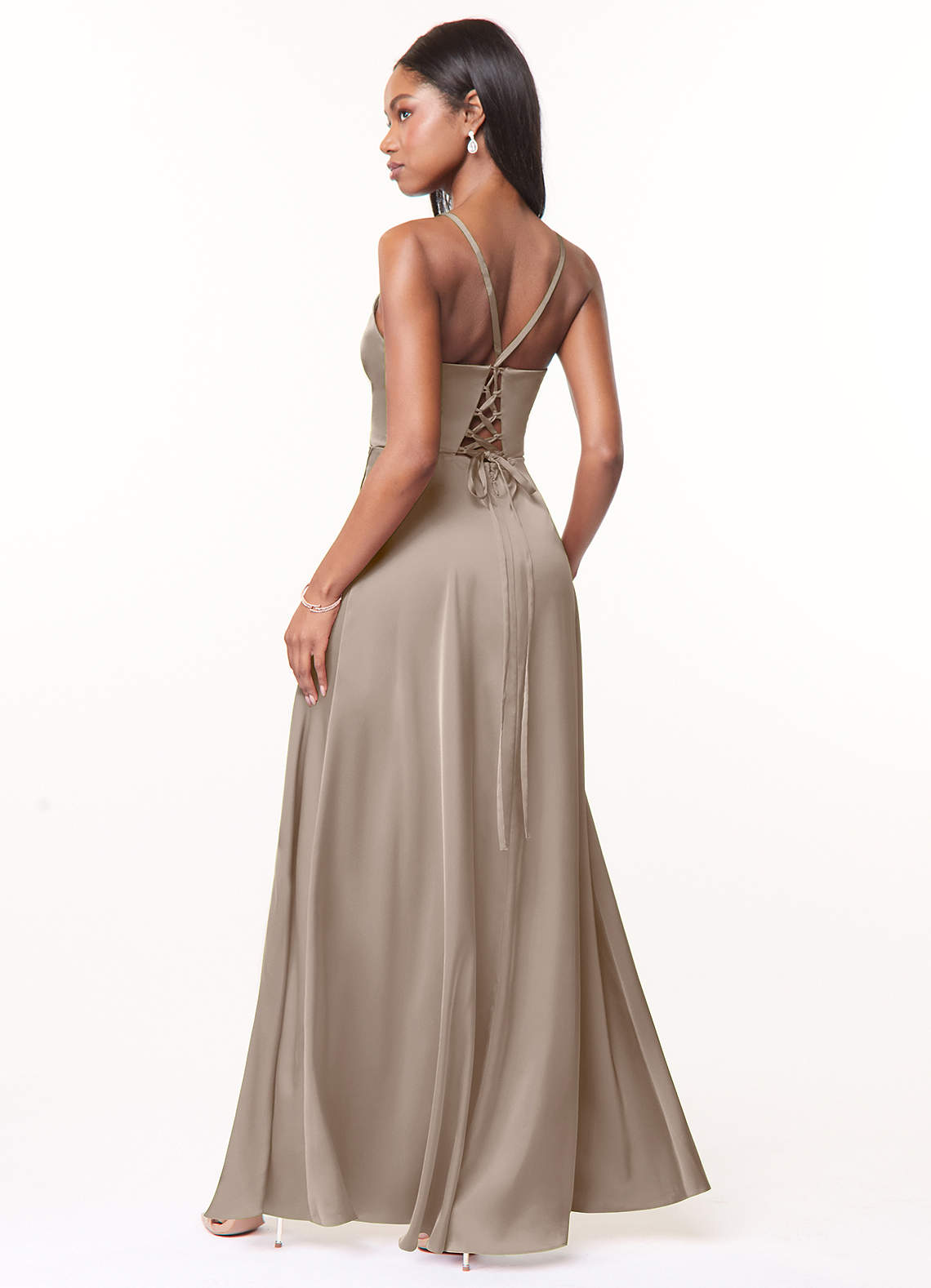 taupe bridesmaid dresses lulus Azazie A-Line V-Neck Floor-Length Stretch Satin taupe bridesmaids dress