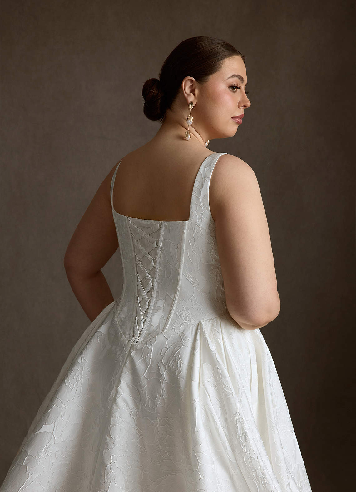 Azazie Delvina Wedding Dresses Diamond White Ball-Gown with Pockets Floral Jacquard Dress image11