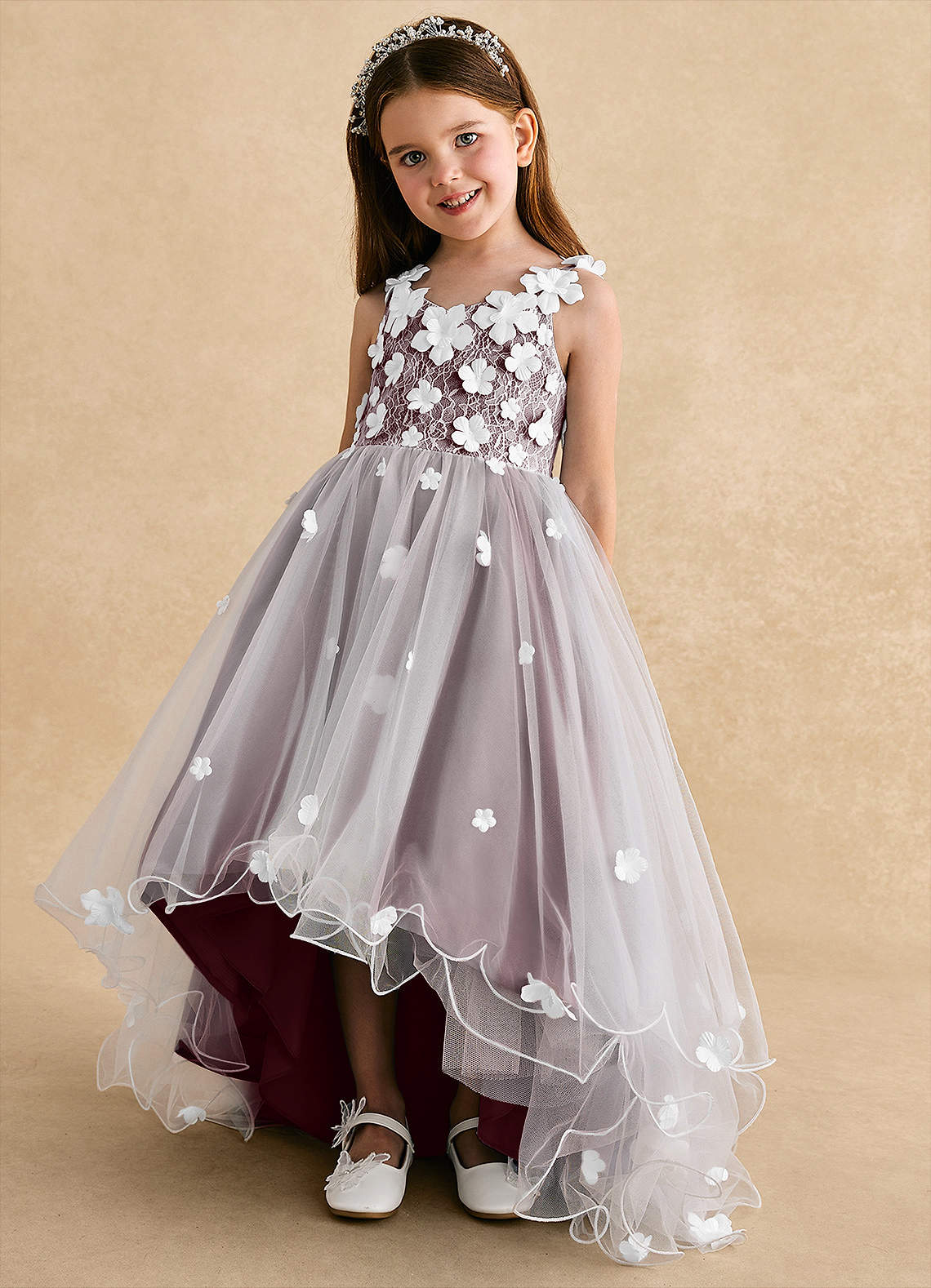 Azazie Celia Flower Girl Dresses Sangria A-Line Lace Tulle Dress image5