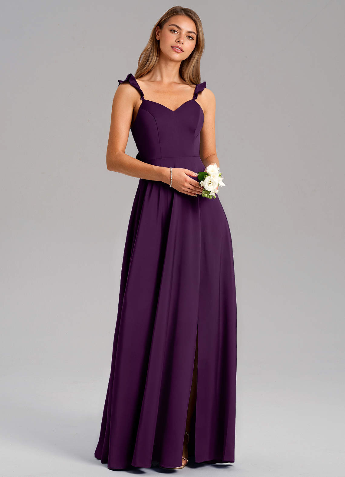 Azazie Everett Bridesmaid Dresses Grape A-Line Stretch Satin Dress image1