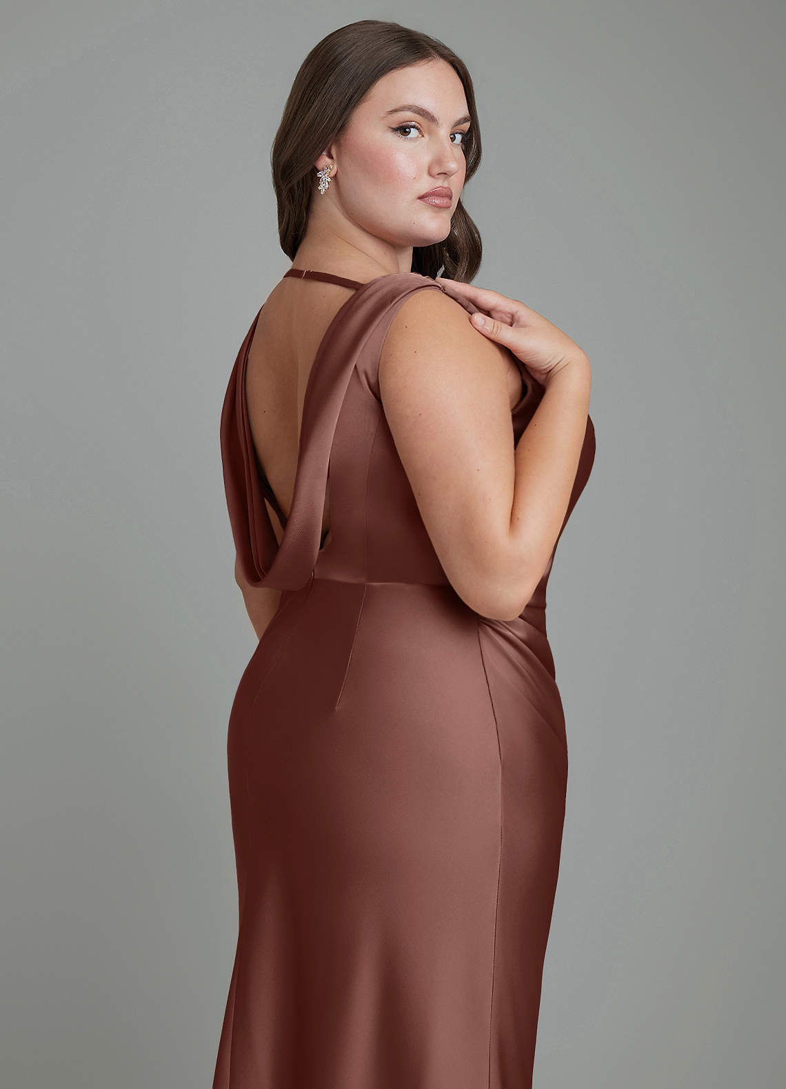 Azazie Kieryn Bridesmaid Dresses Espresso Mermaid Pleated Stretch Satin Dress image12