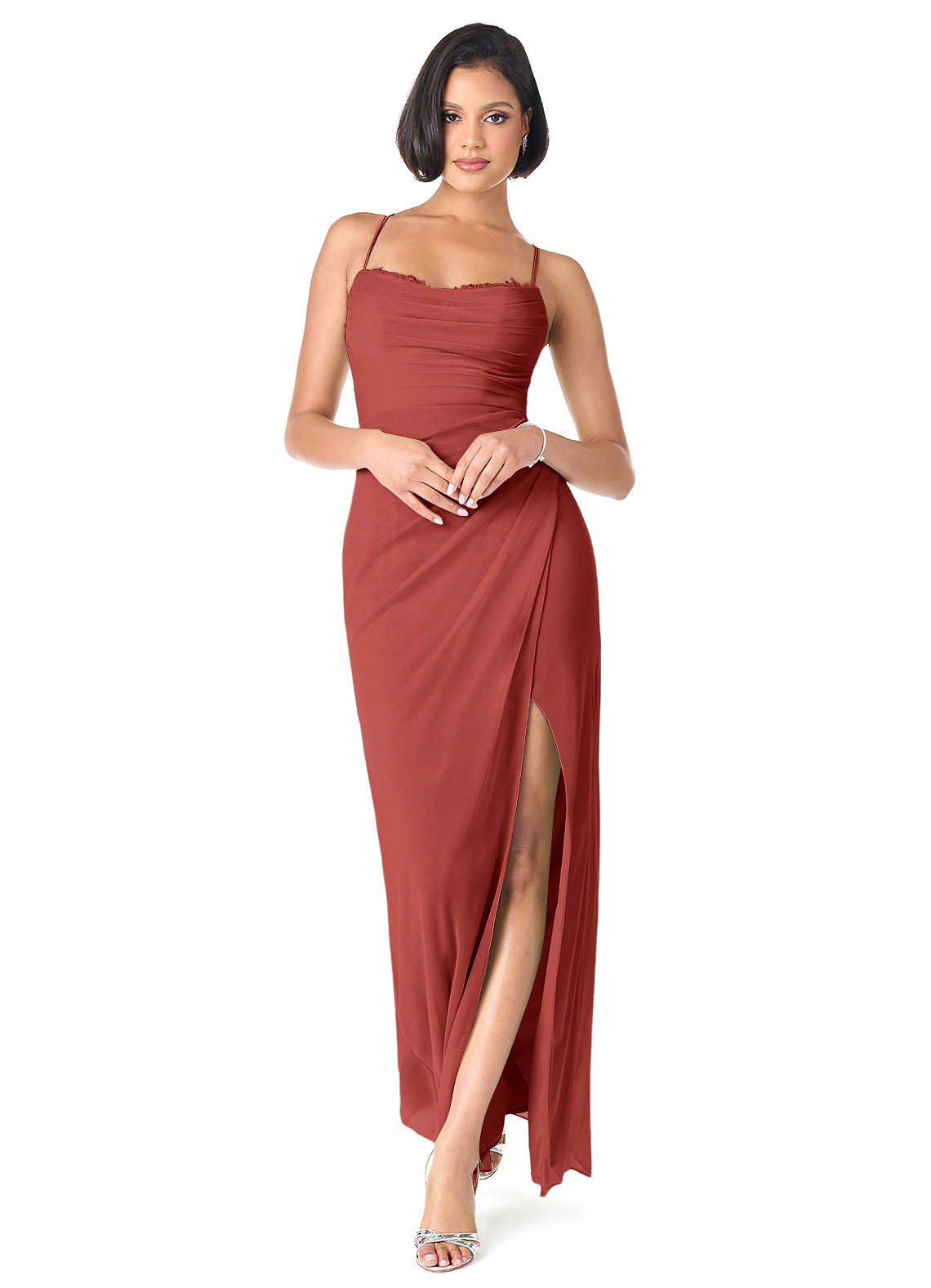 Azazie Ashana Robes de demoiselle d'honneur Robe Fourreau en Maille Dentelle en forme de cœur Terracotta image1