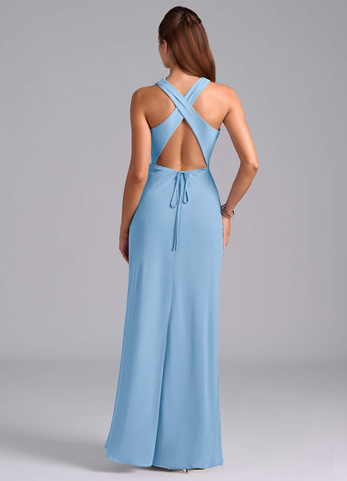 Azazie Evadne Jurken voor bruidsmeisjes Jurk van Chiffon met Kolom Geplooid Poederblauw image6
