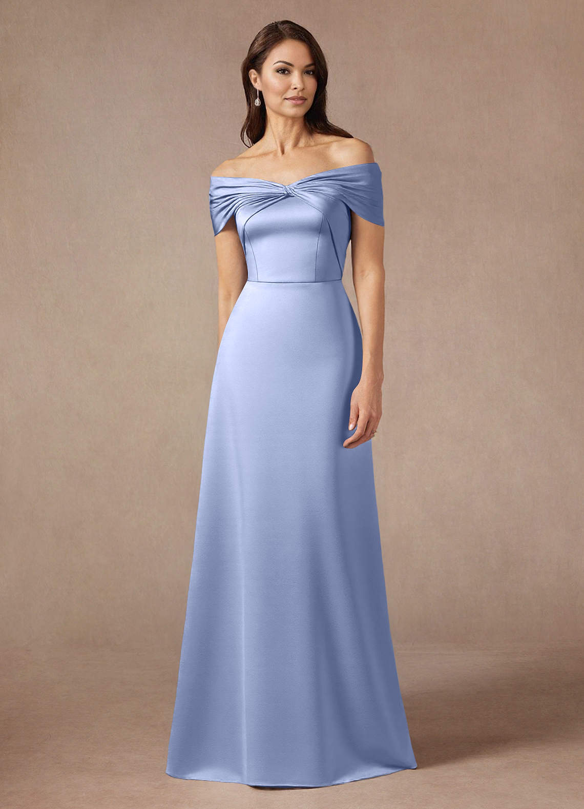 Azazie Amelia Mother of the Bride Dresses Ice A-Line Off the Shoulder Stretch Satin Dress image1