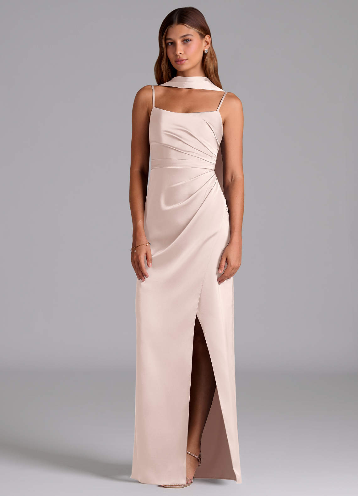 Azazie Calandra Brudtärnklänningar Klä av A-Linje i Stretch Satin Plisserad Rodnande Rosa image2