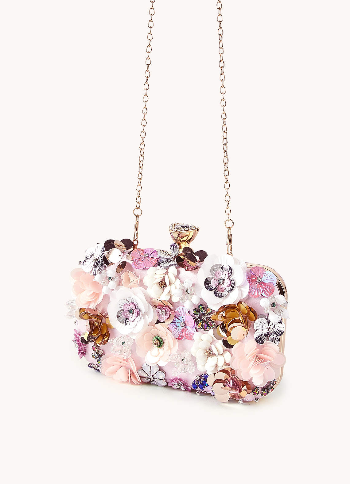 front Sequin Flower Embellished Clutch