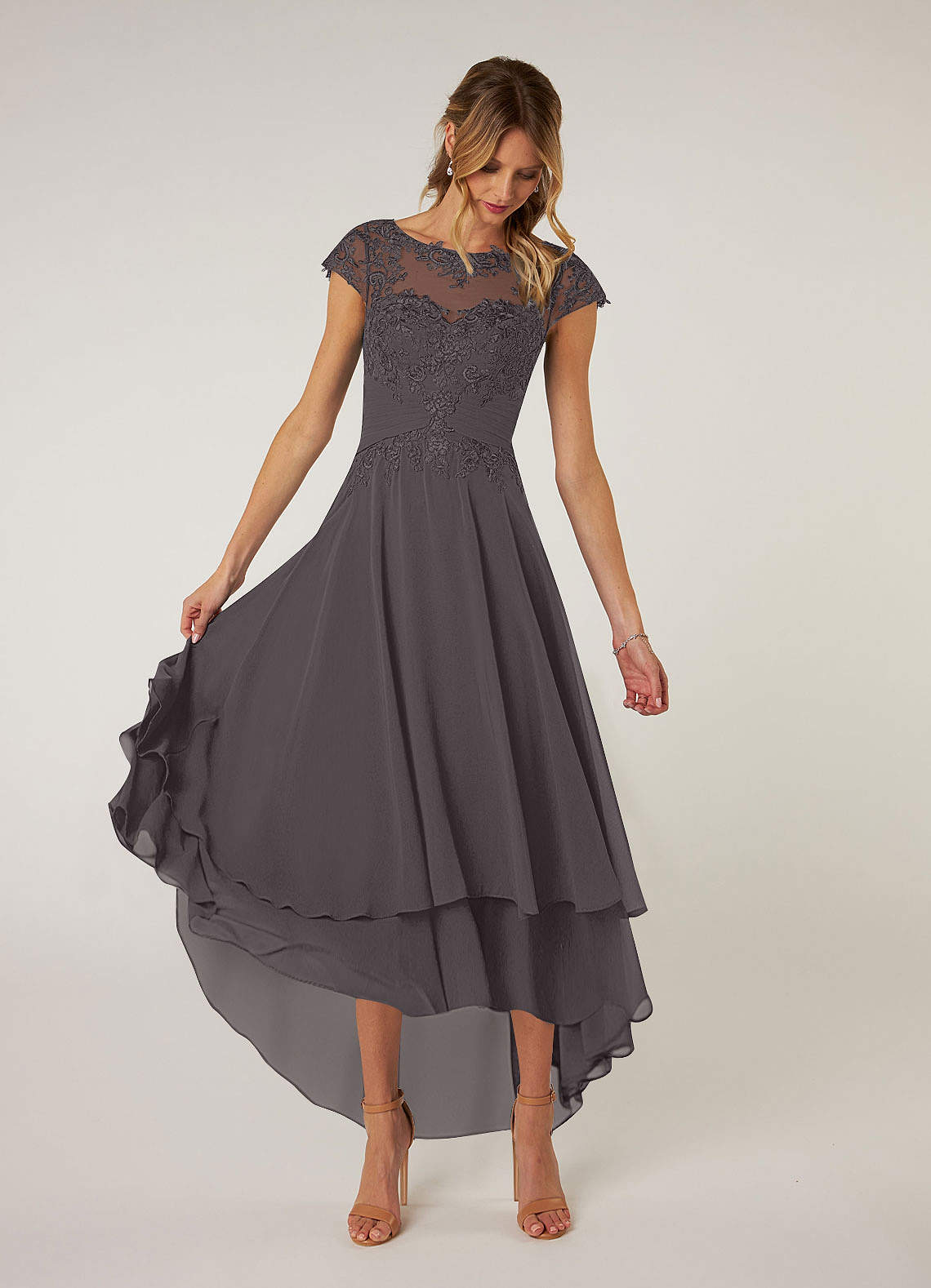 Azazie Shonda Mother of the Bride Dresses Steel Grey Lace Chiffon Dress image1