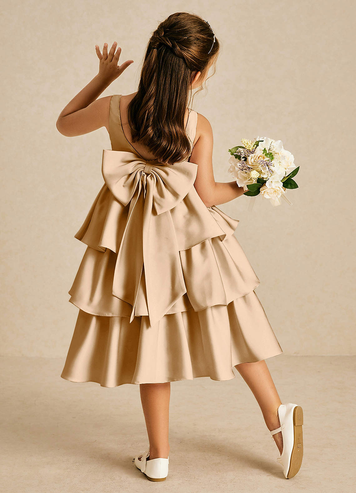 Azazie Margery Gold A-Line Bow Stretch Satin Dress | Azazie Azazie Margery Gold A-Line Bow Stretch Satin Dress | Azazie
