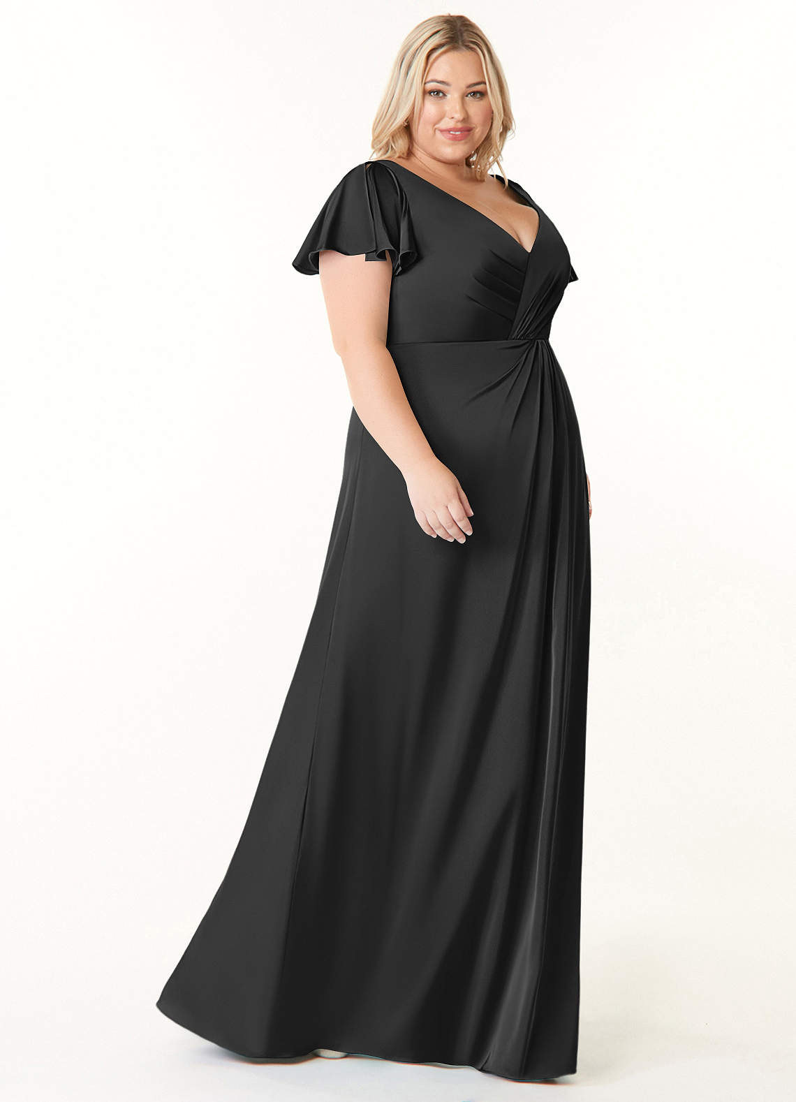 Azazie Soren Bridesmaid Dresses Black A-Line Pleated Stretch Satin Dress image9