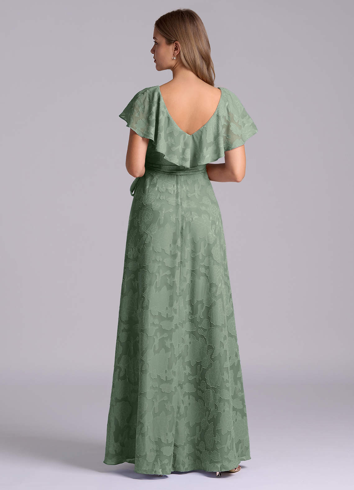 Azazie Lainey Brudepigekjoler En streg med lommer Blomsterudbrændthed Gulv-længde Kjole image1