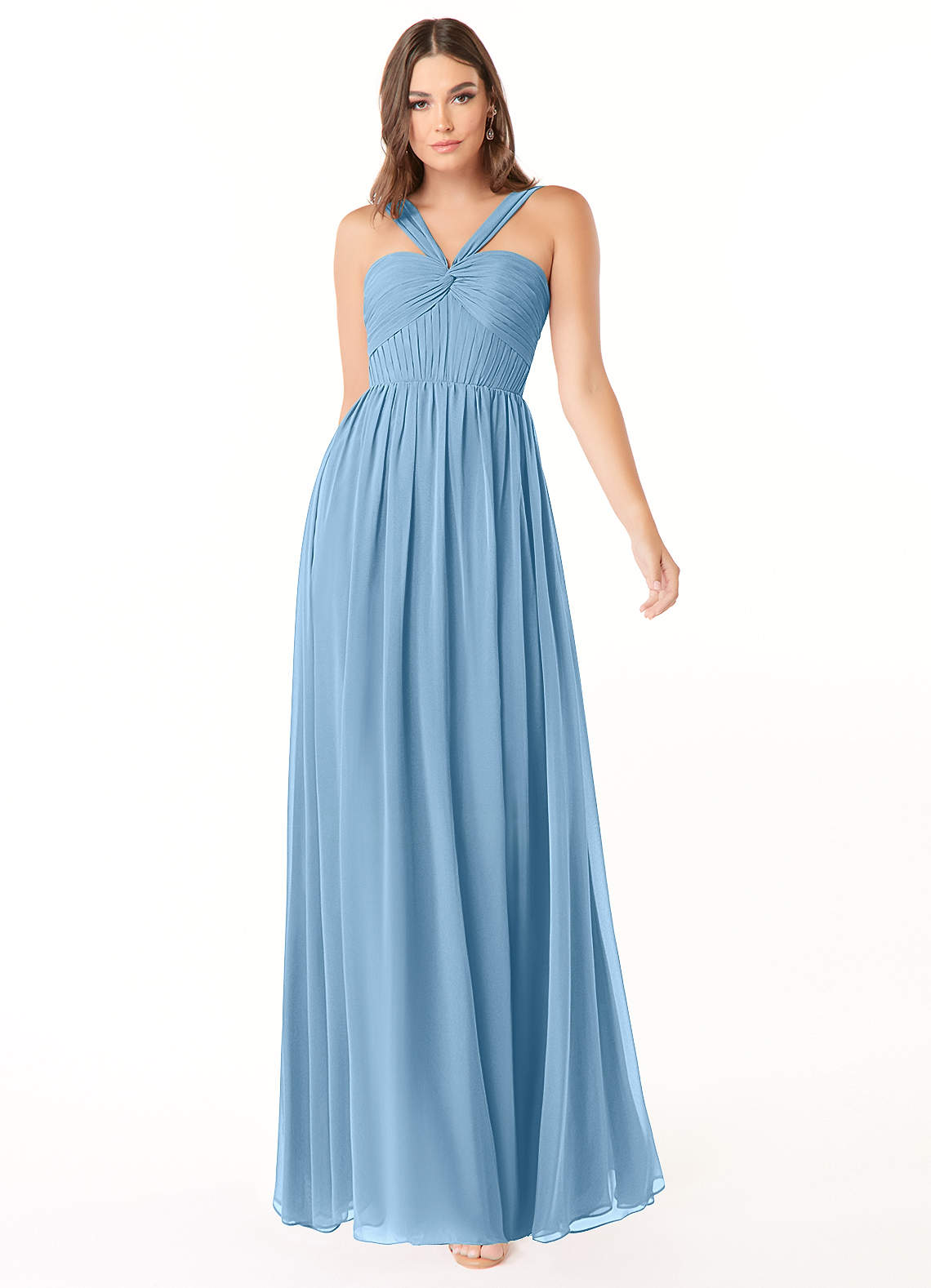 Azazie Dionne Bridesmaid Dresses Steel Blue A-Line Corset Chiffon Dress image1