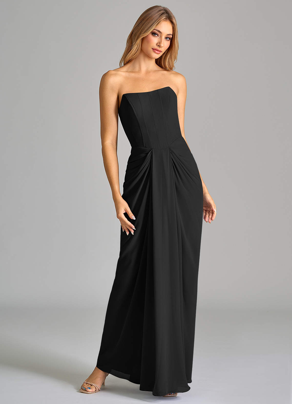 Azazie Anaïs Vestidos de madrinha de casamento Vestir Preto de Chiffon de Bainha com Sem alças image3