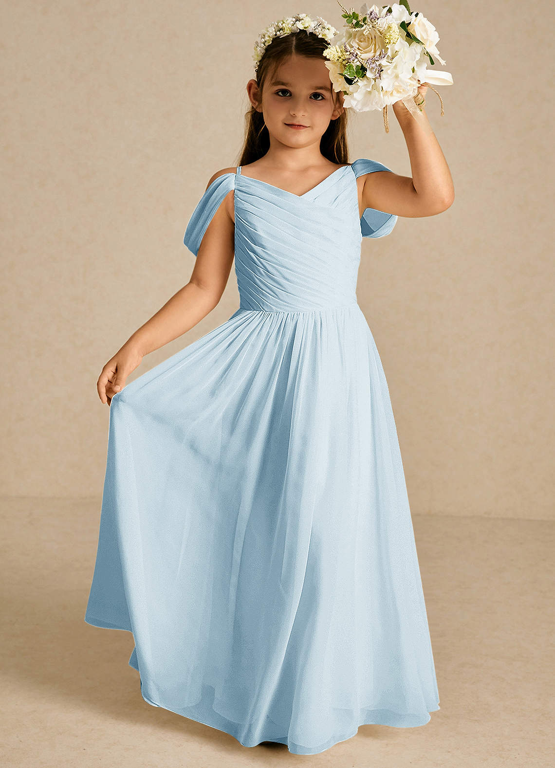 Azazie Chelle Sky Blue A-Line Pleated Chiffon Dress | Azazie