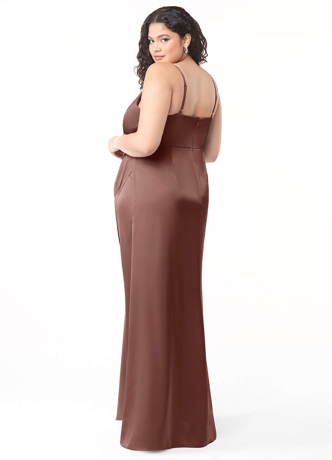 Azazie Maci Vestidos de madrinha de casamento Vestido Café Expresso de Cetim elástico de Linha A com Plissado image7