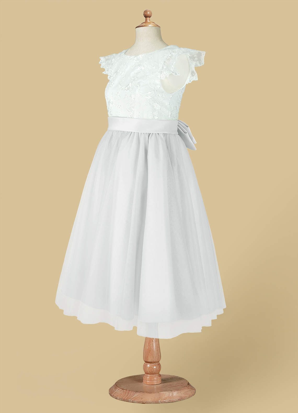 Azazie Vetty Flower Girl Dresses Diamond White A-Line Lace Tulle Dress image13