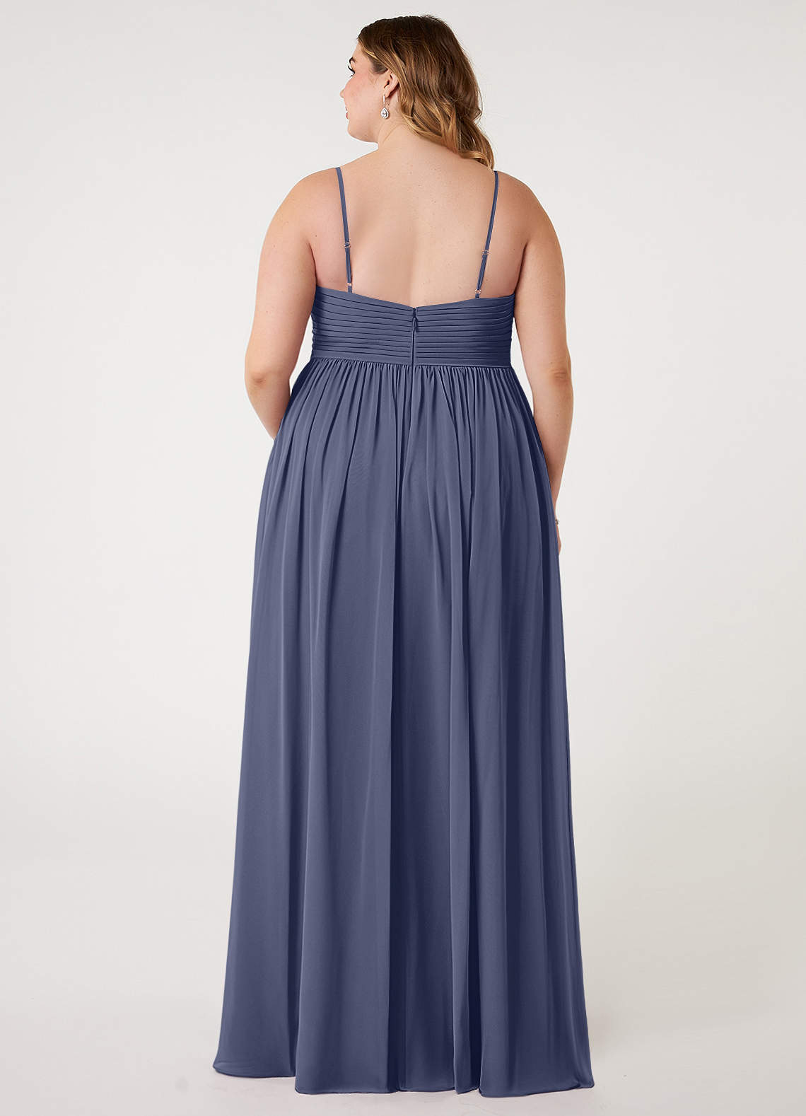 alia bridesmaid dress Azazie Plus Size A-Line V-Neck Floor-Length Chiffon Dresses Her delicately pleated V