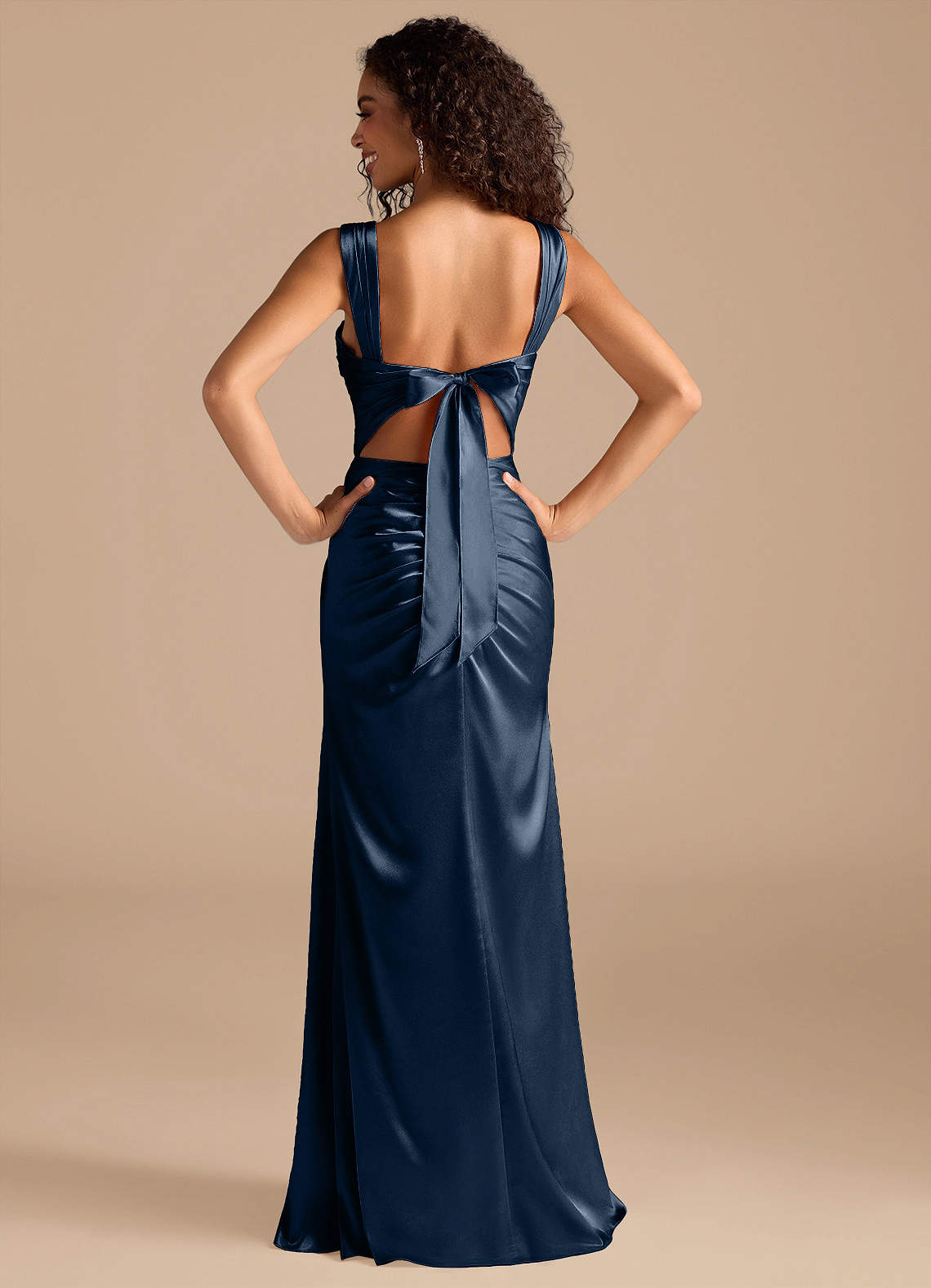 Azazie Jesaphine Dark Navy Metallic Satin Bridesmaid Dresses | Azazie