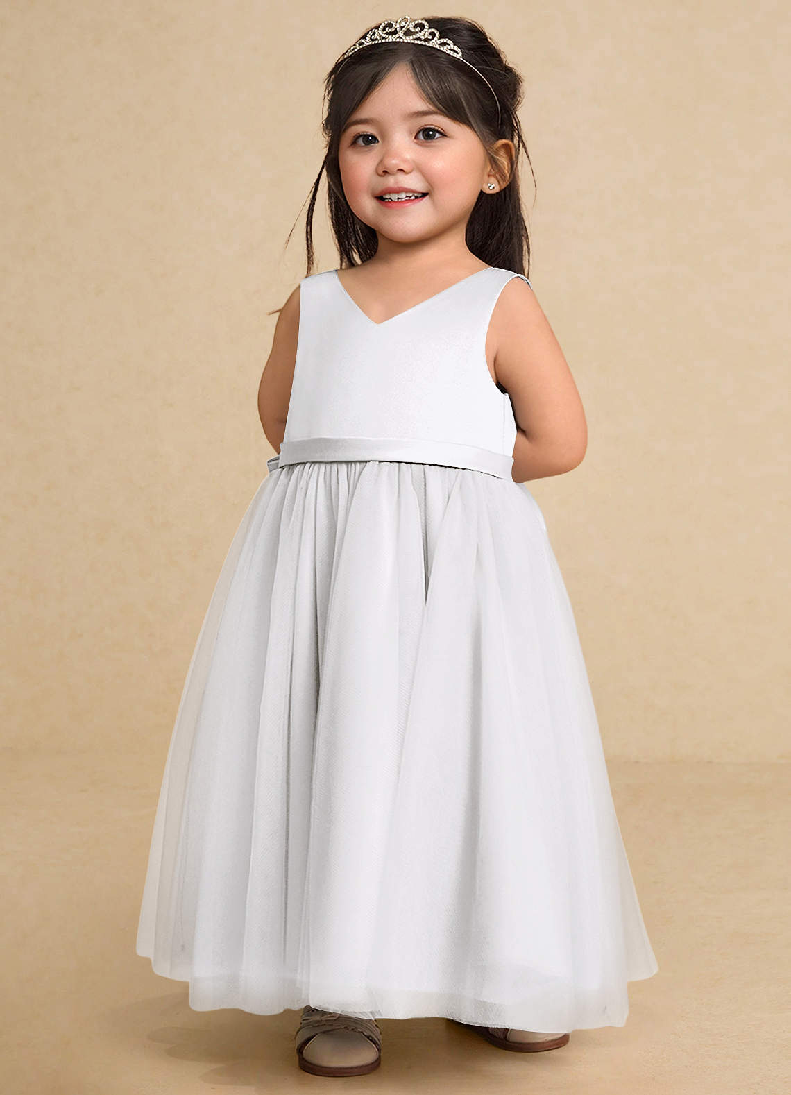 Azazie Marybell Flower Girl Dresses White A-Line Bow Tulle Dress image4