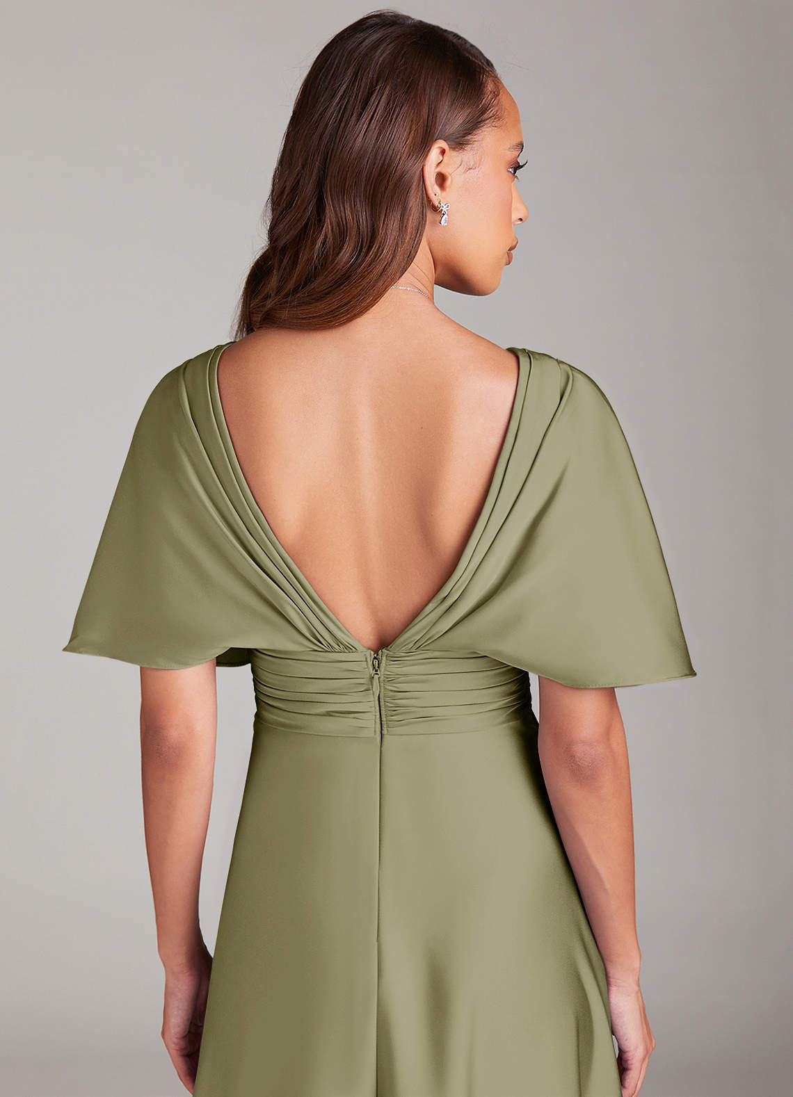 Azazie Pamela Brudtärnklänningar Klä av A-Linje i Stretch Satin Plisserad Pistasch image5