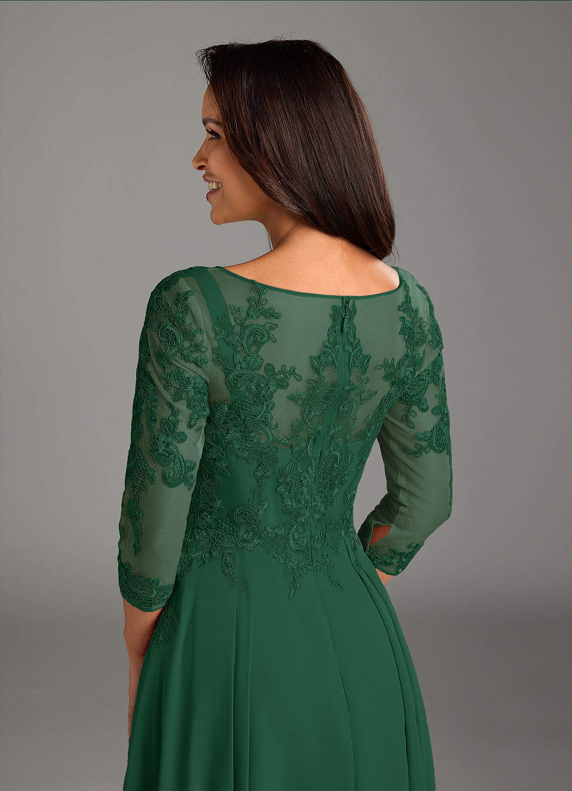 Azazie Marge Mother of the Bride Dresses Dark Green A-Line Scoop Lace Chiffon Dress image3