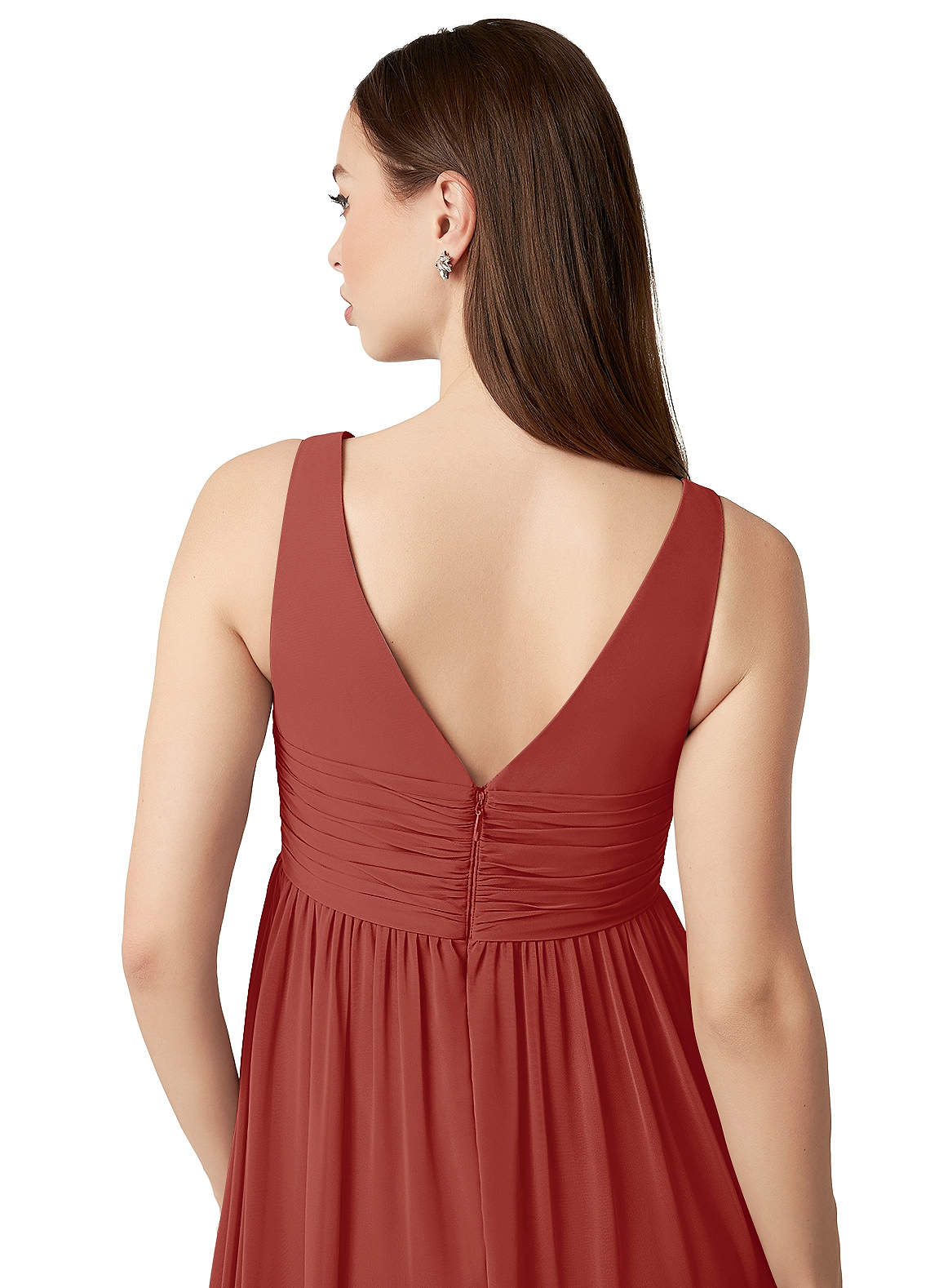 Azazie Yetta Vestidos de dama de honra para maternidade Vestido Linha A Plissado Comprimento do chão Chiffon image2
