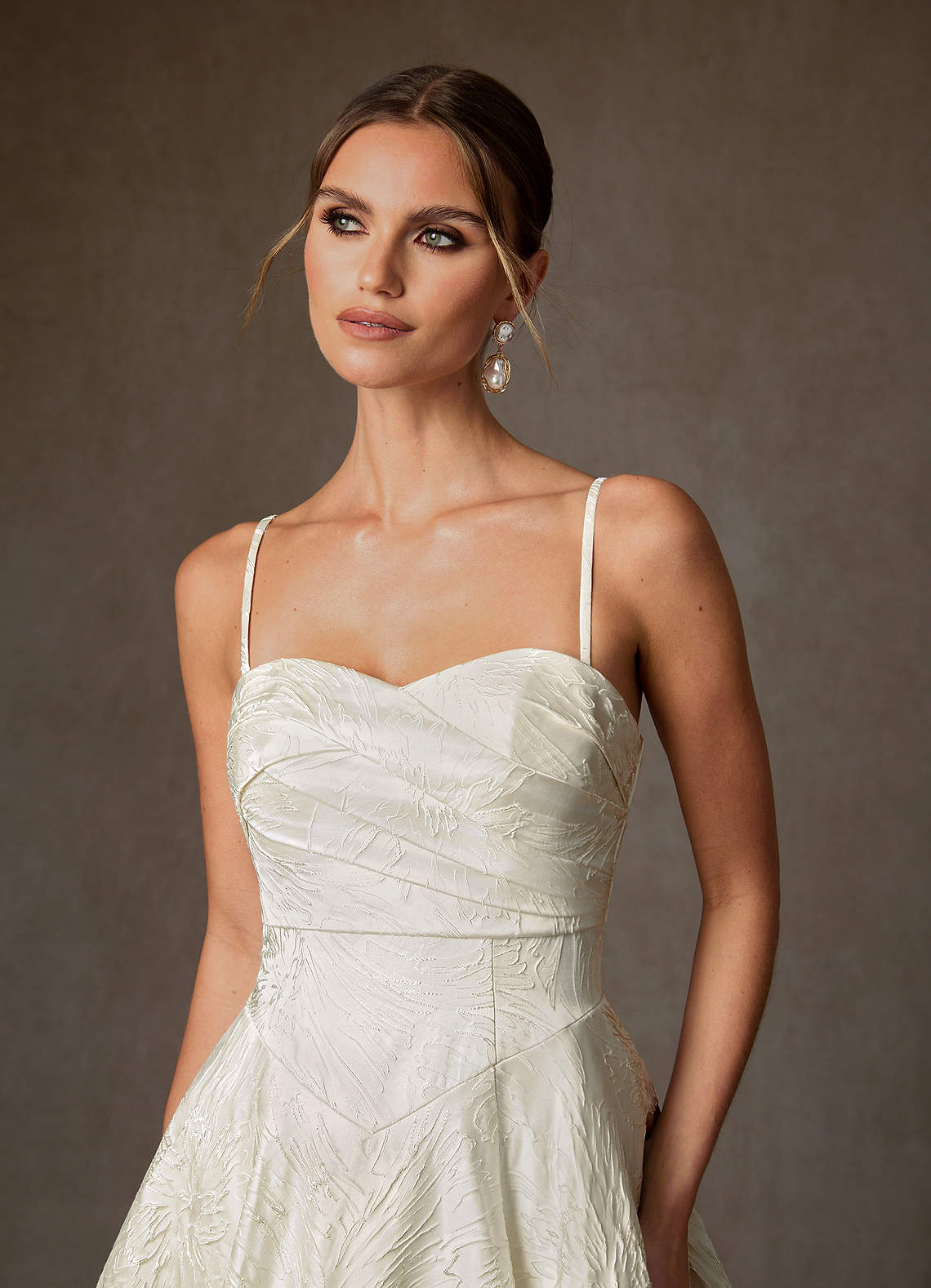 Azazie Tallulah Wedding Dresses Diamond White A-Line Strapless Floral Jacquard Dress image7