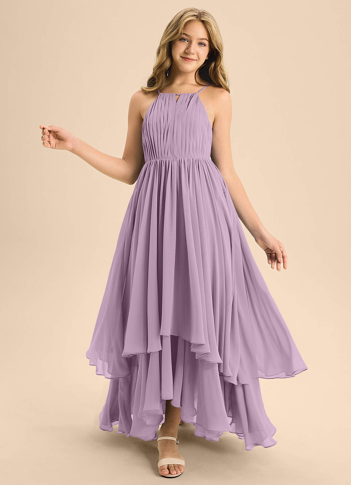 Azazie Elliora Junior Wisteria A-Line Pleated Chiffon Dress image1