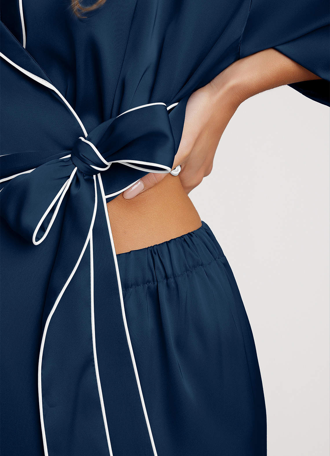 front Satin Trim Pajama Set