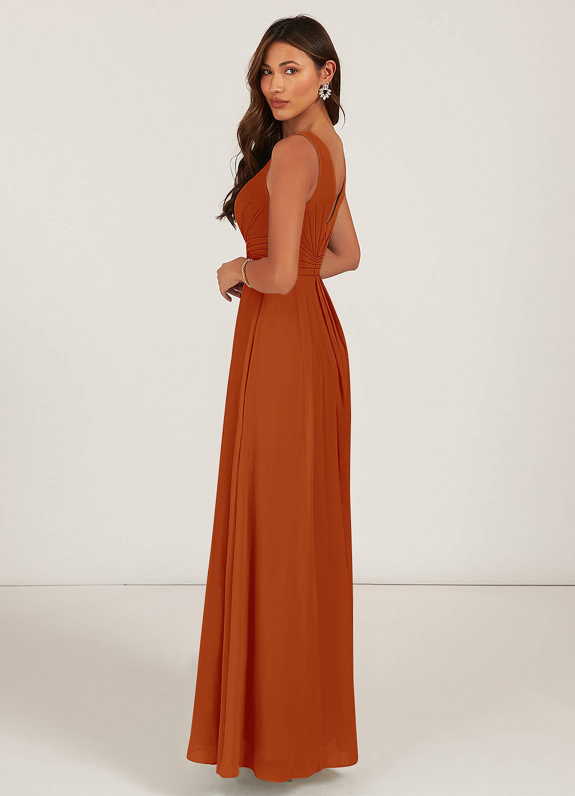Azazie Gina Bridesmaid Dresses A-Line V-Neck Pleated Chiffon Floor-Length Dress image1