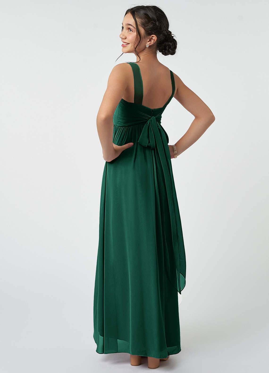 Azazie Kora Junior Emerald A-Line Pleated Chiffon Dress image3