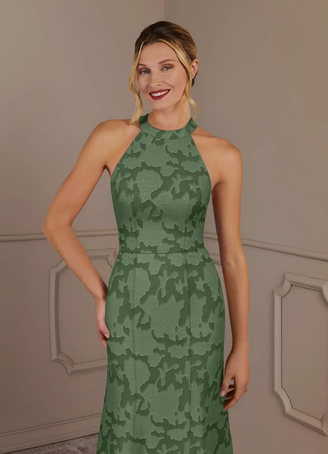 Azazie Tyra vestidos de madre de la novia Vestido de Eucalipto de Devorado Floral de Sirena image3
