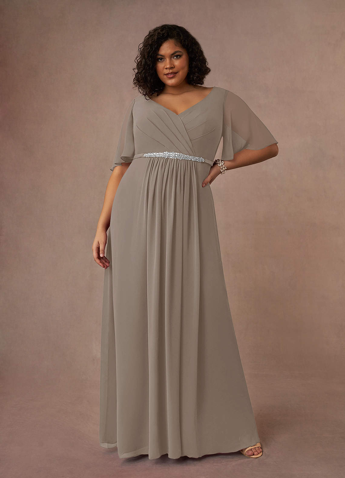 taupe mother of the bride dress
