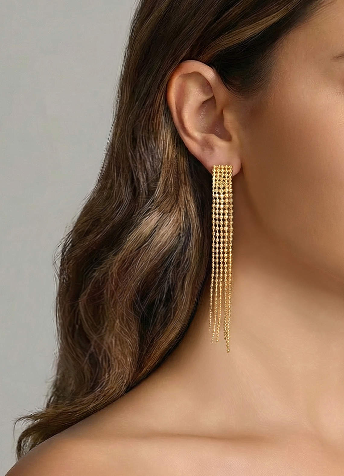 front 18K Gold Plated Stainless Steel Tassel Earrings