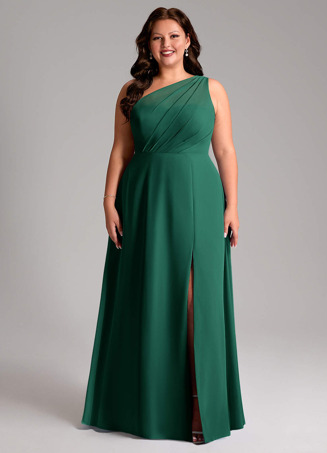 Azazie Phaedra Bridesmaid Dresses Emerald A-Line One Shoulder Chiffon Dress image1