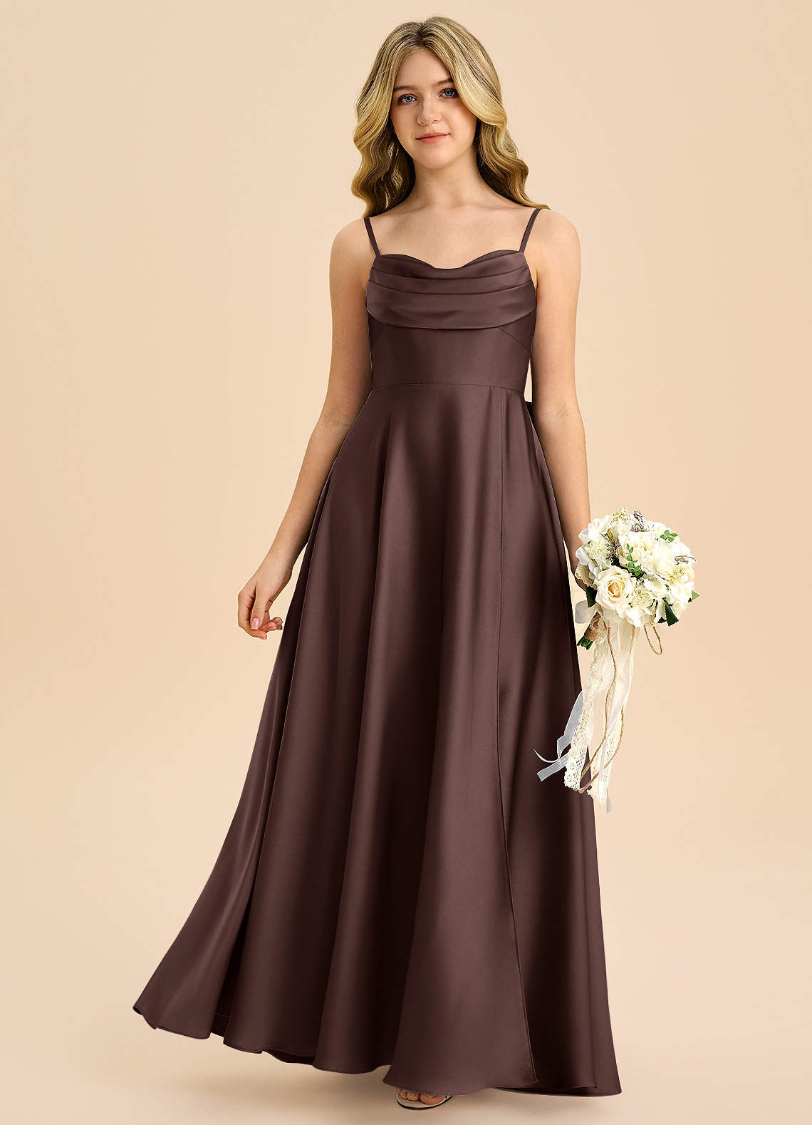 Azazie Bear Junior Ganache A-Line Sweetheart Neckline Stretch Satin Dress image2