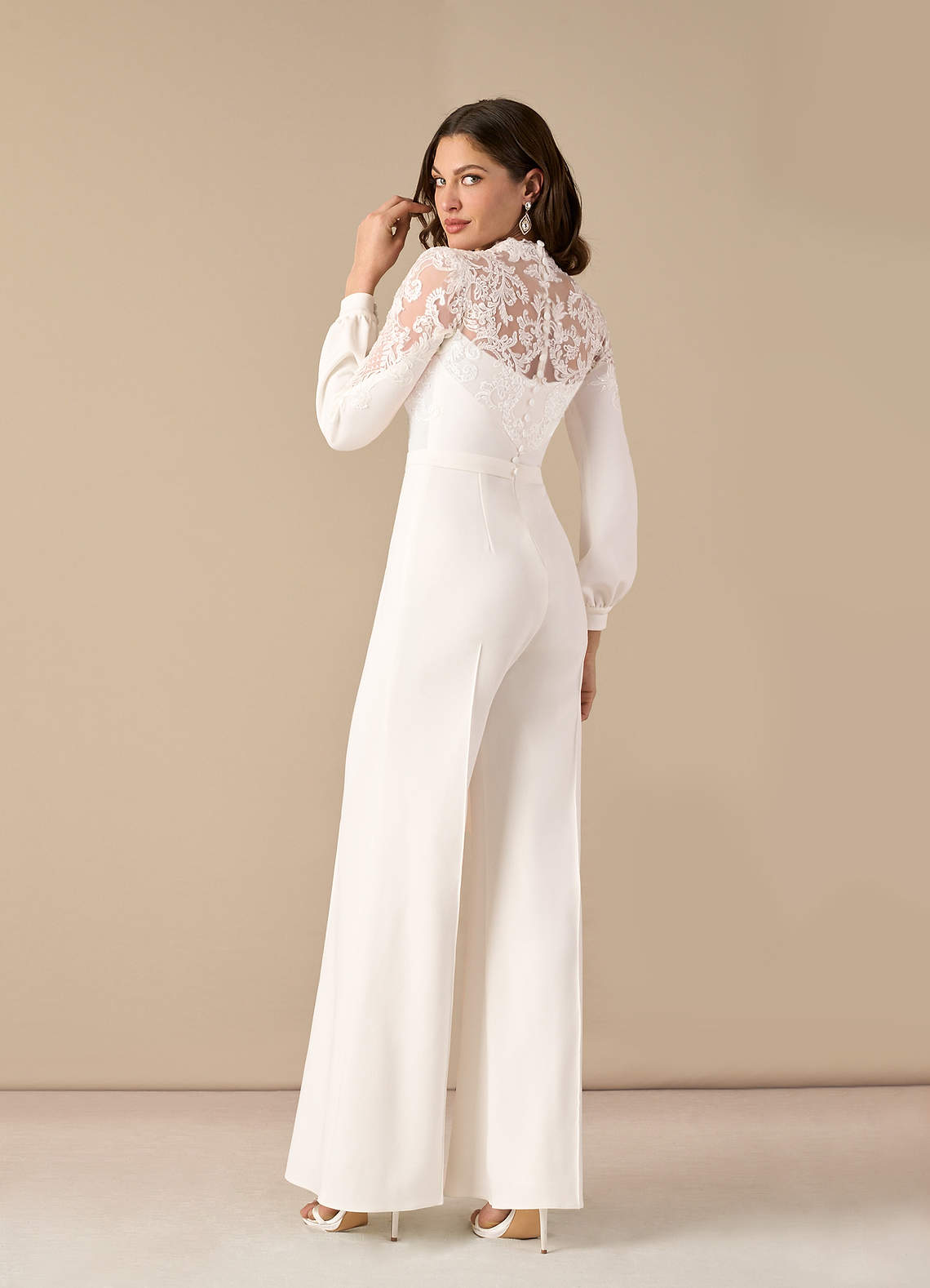 Azazie Cici Diamond White Pant Styles High Neck Sequins Stretch