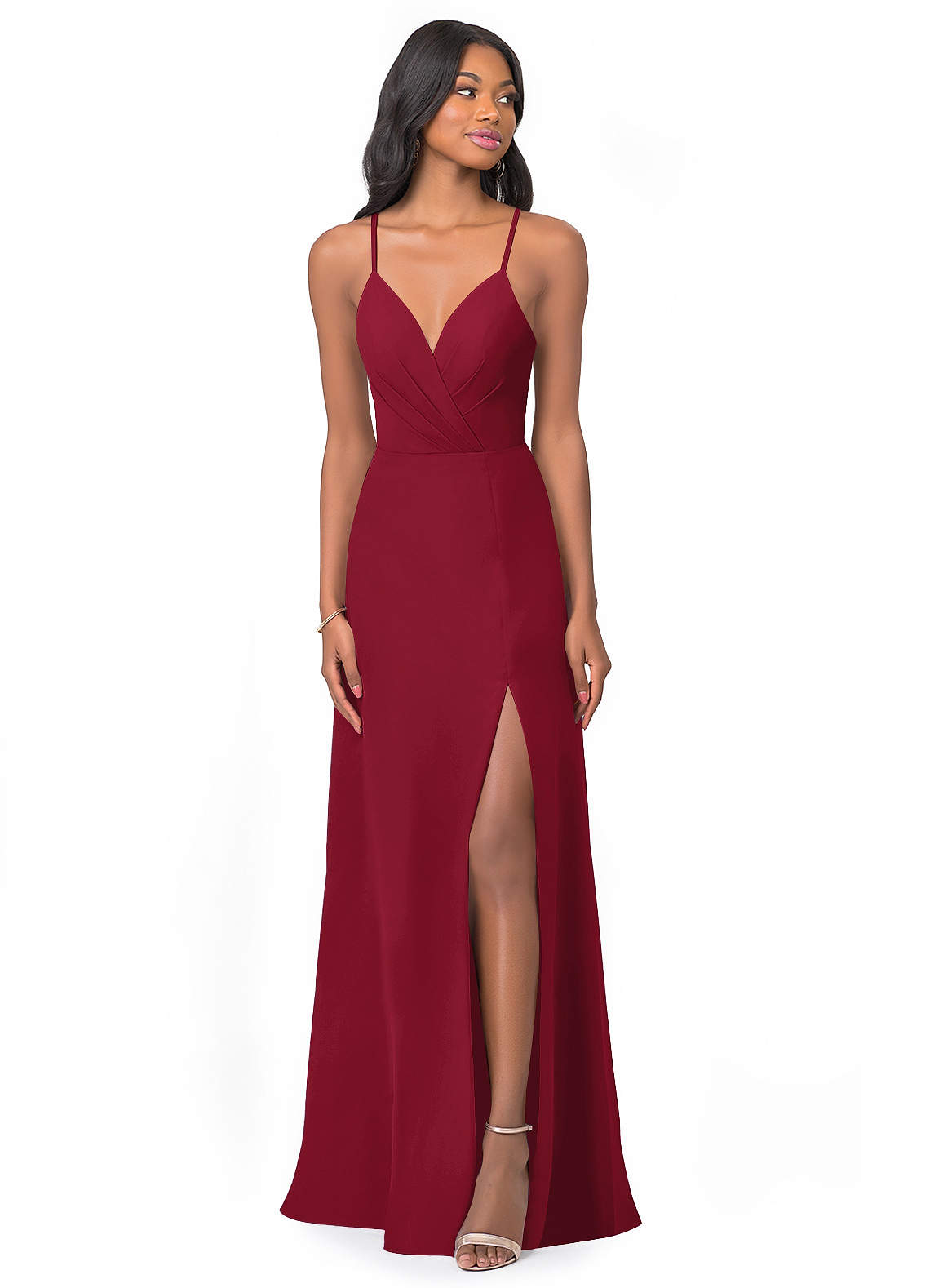 Azazie Everleigh Bridesmaid Dresses Burgundy A-Line Sweetheart Pleated Chiffon Dress image1
