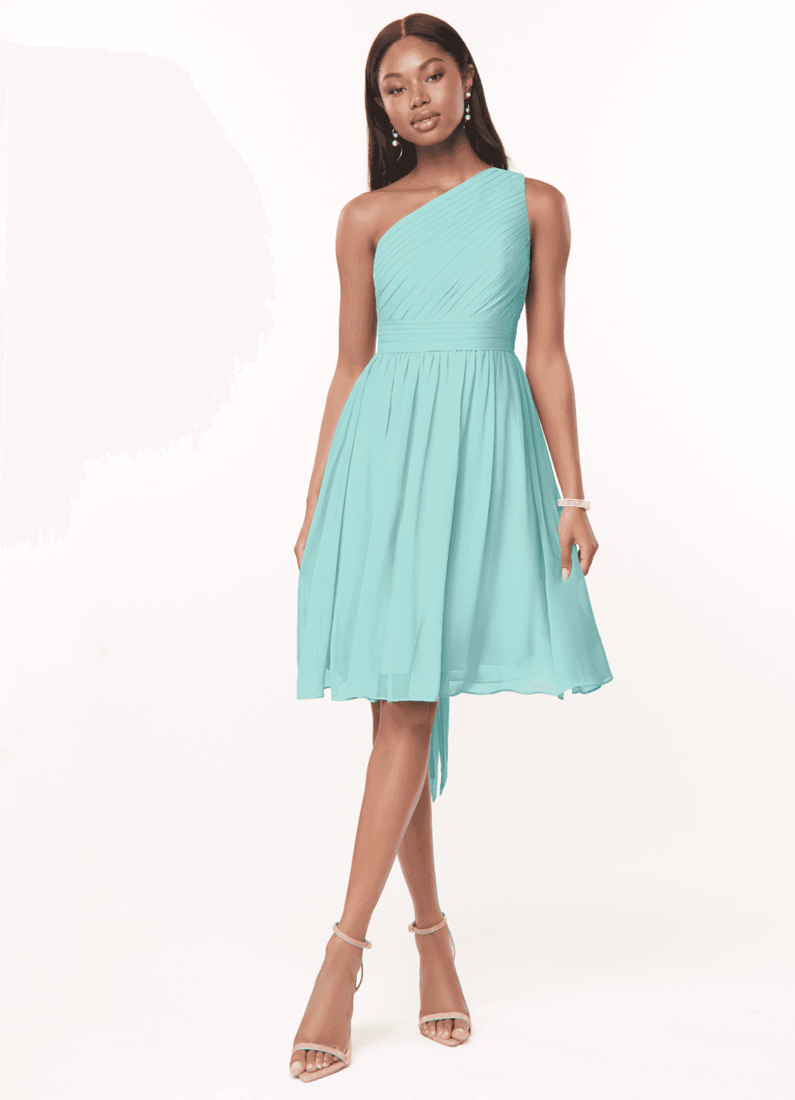 Azazie Katrina Bridesmaid Dresses Aqua A-Line One Shoulder Chiffon Dress image1