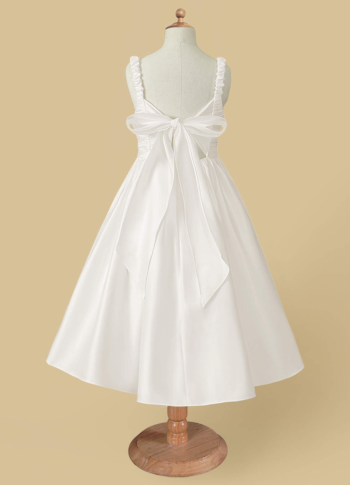 Azazie Cutie Pie Flower Girl Dresses Ivory A-Line Pleated Matte Satin Dress image4