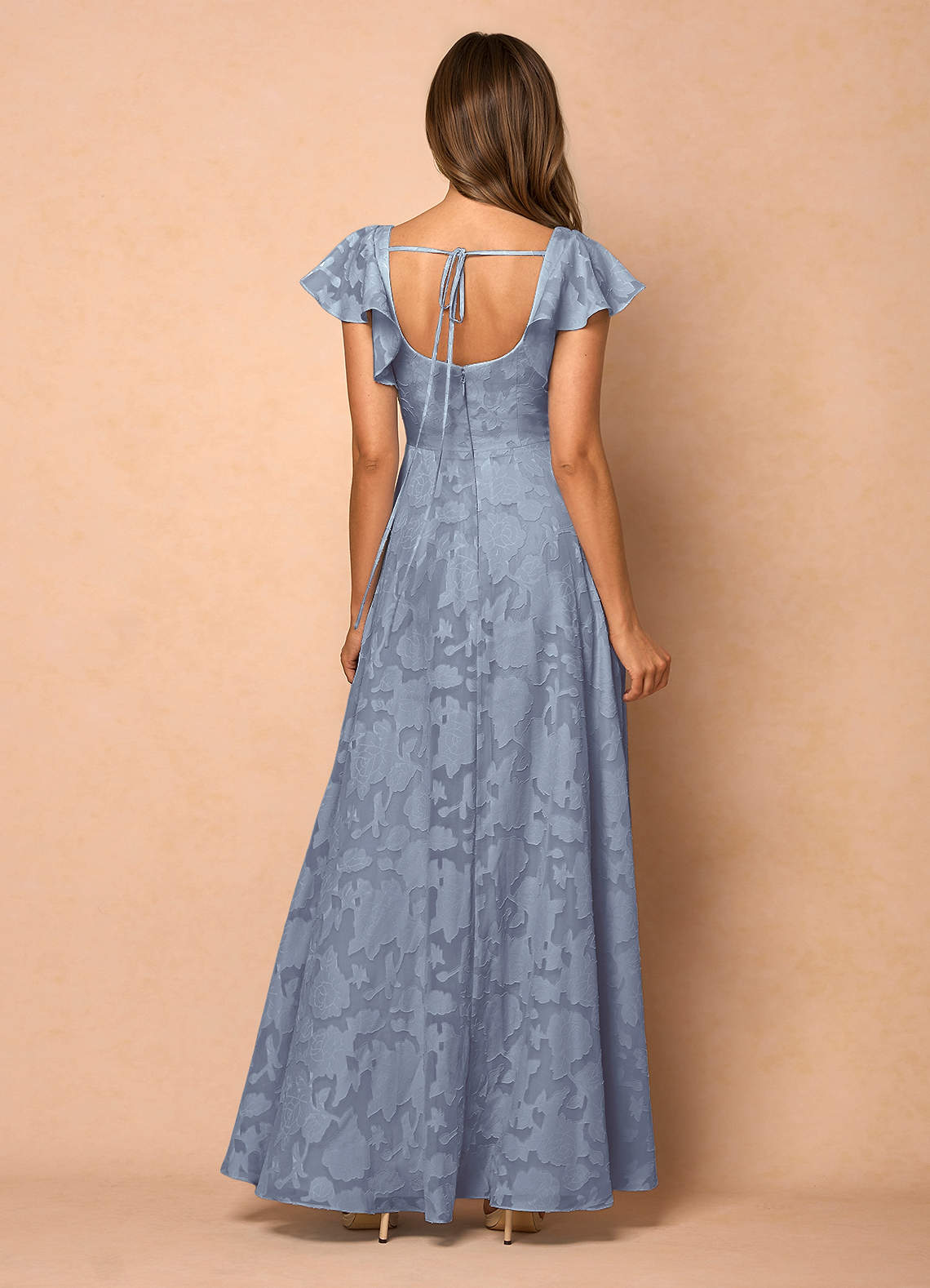 Azazie Floor-Length Maxi Dresses A-Line Wedding Guest Formal Dresses Square Ruffles Powder Blue
