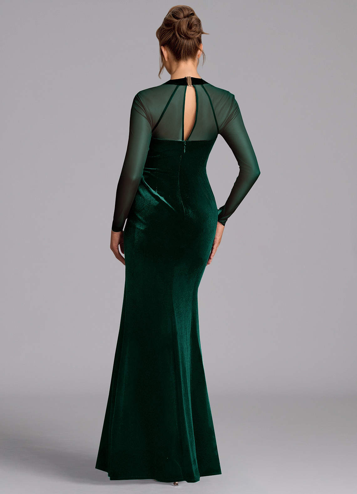 Azazie Megan Bridesmaid Dresses Emerald Mermaid Long Sleeve Mesh Dress image1